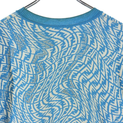 Fendi FF Logo Short Sleeve Knit Top Blue Sweater — view 4