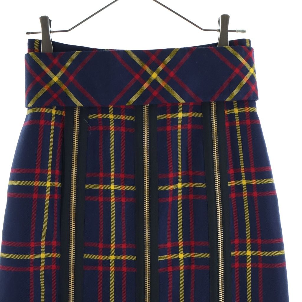 Gucci Blue Check High Waist Long Skirt Navy Red Yellow Wool — view 4