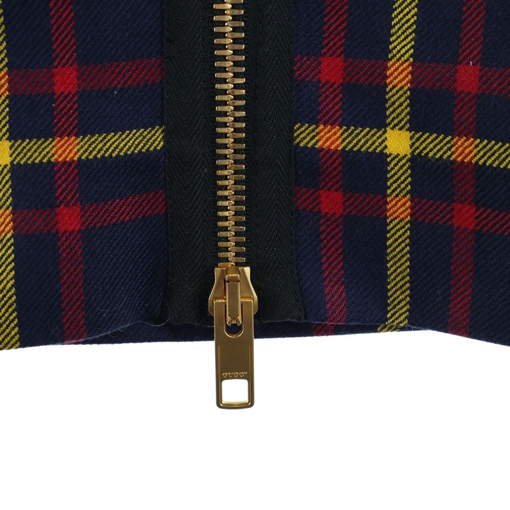 Gucci Blue Check High Waist Long Skirt Navy Red Yellow Wool — view 5