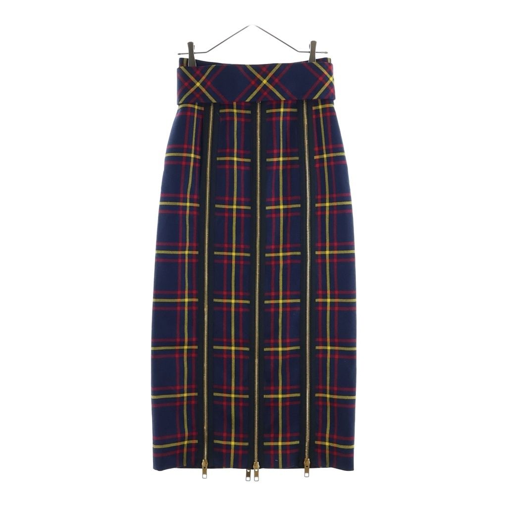 Gucci Blue Check High Waist Long Skirt Navy Red Yellow Wool — view 2