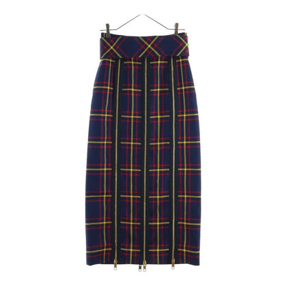 Gucci Blue Check High Waist Long Skirt Navy Red Yellow Wool — view 2