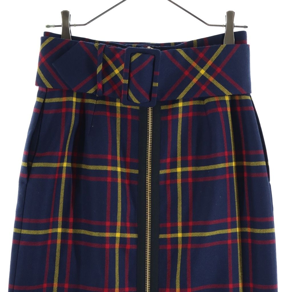 Gucci Blue Check High Waist Long Skirt Navy Red Yellow Wool — view 3