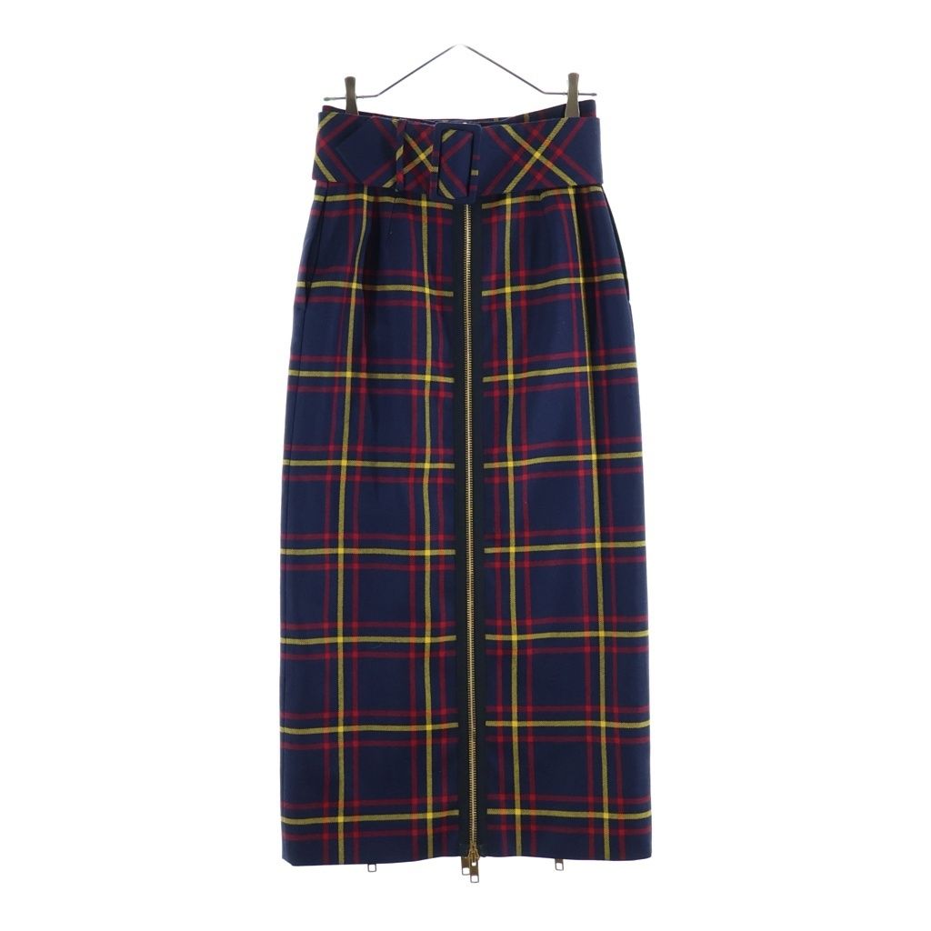 Gucci Blue Check High Waist Long Skirt Navy Red Yellow Wool