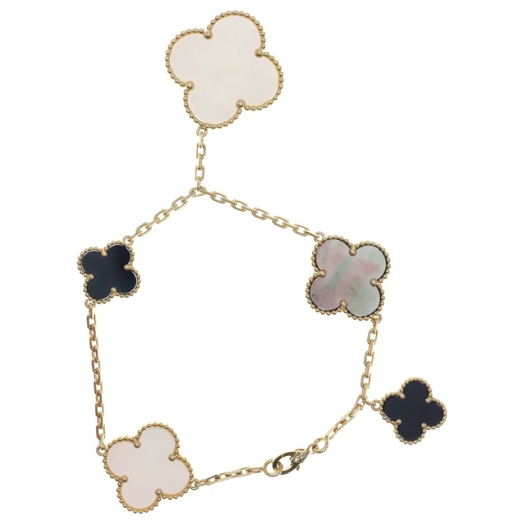 Van Cleef & Arpels Magic Alhambra 5 Motif Mother of Pearl Bracelet White Gray — view 2