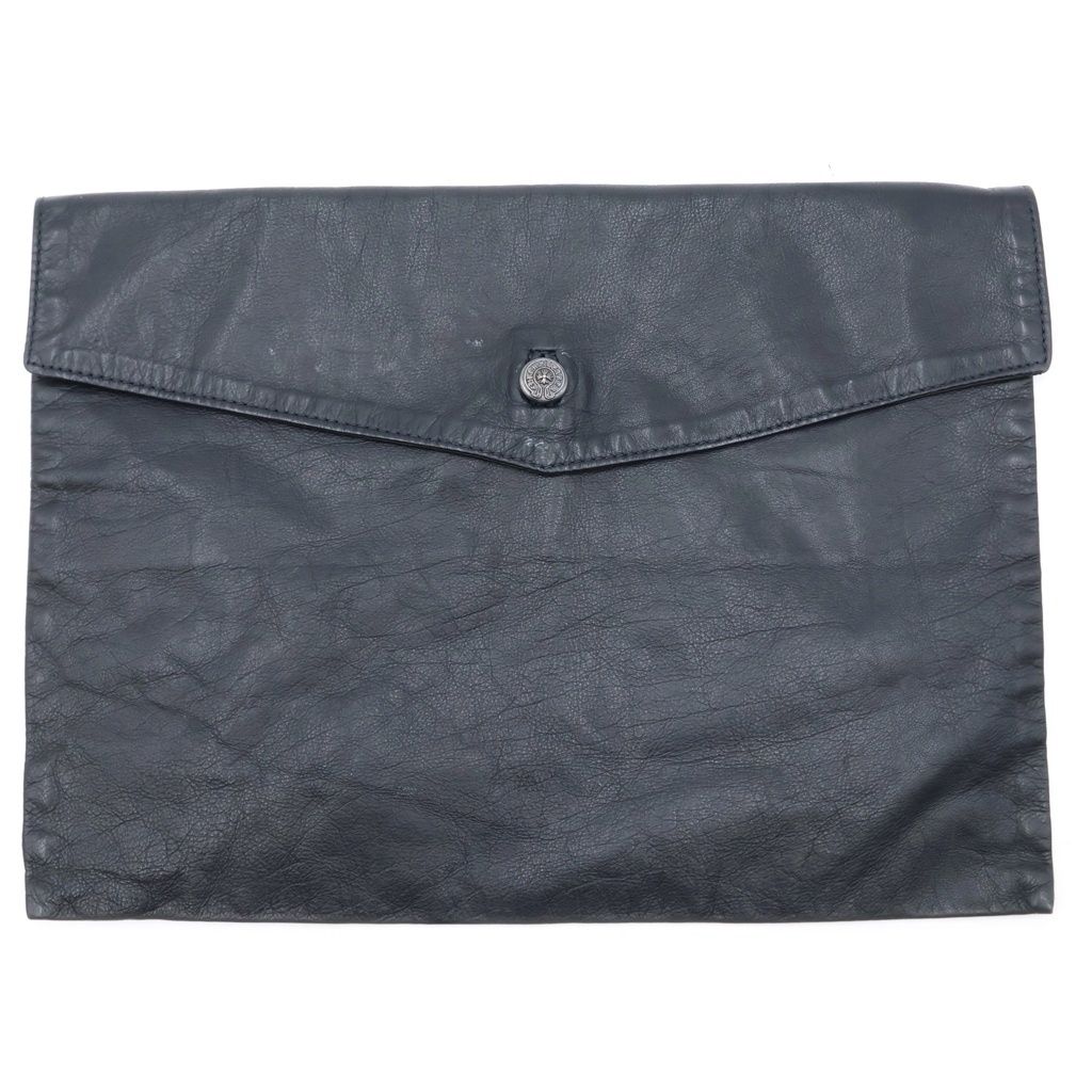 Chrome Hearts Horseshoe Button Leather Clutch Black