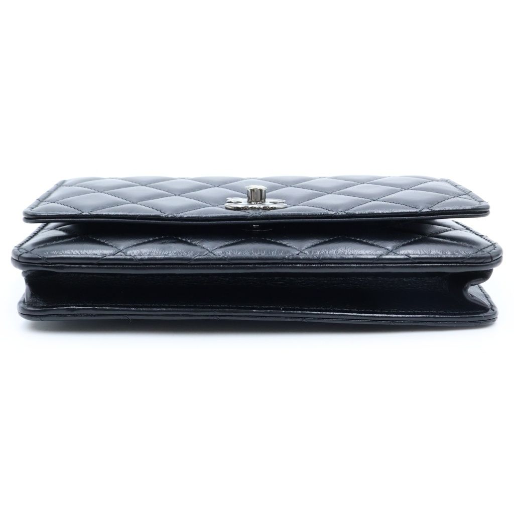 Chanel Quilted Chain Mini Shoulder Bag Black Lambskin Silver — view 4