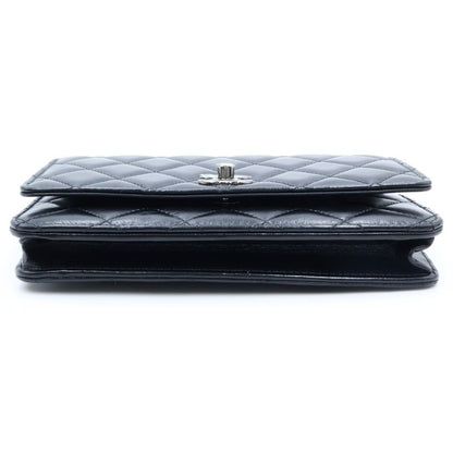 Chanel Quilted Chain Mini Shoulder Bag Black Lambskin Silver — view 4