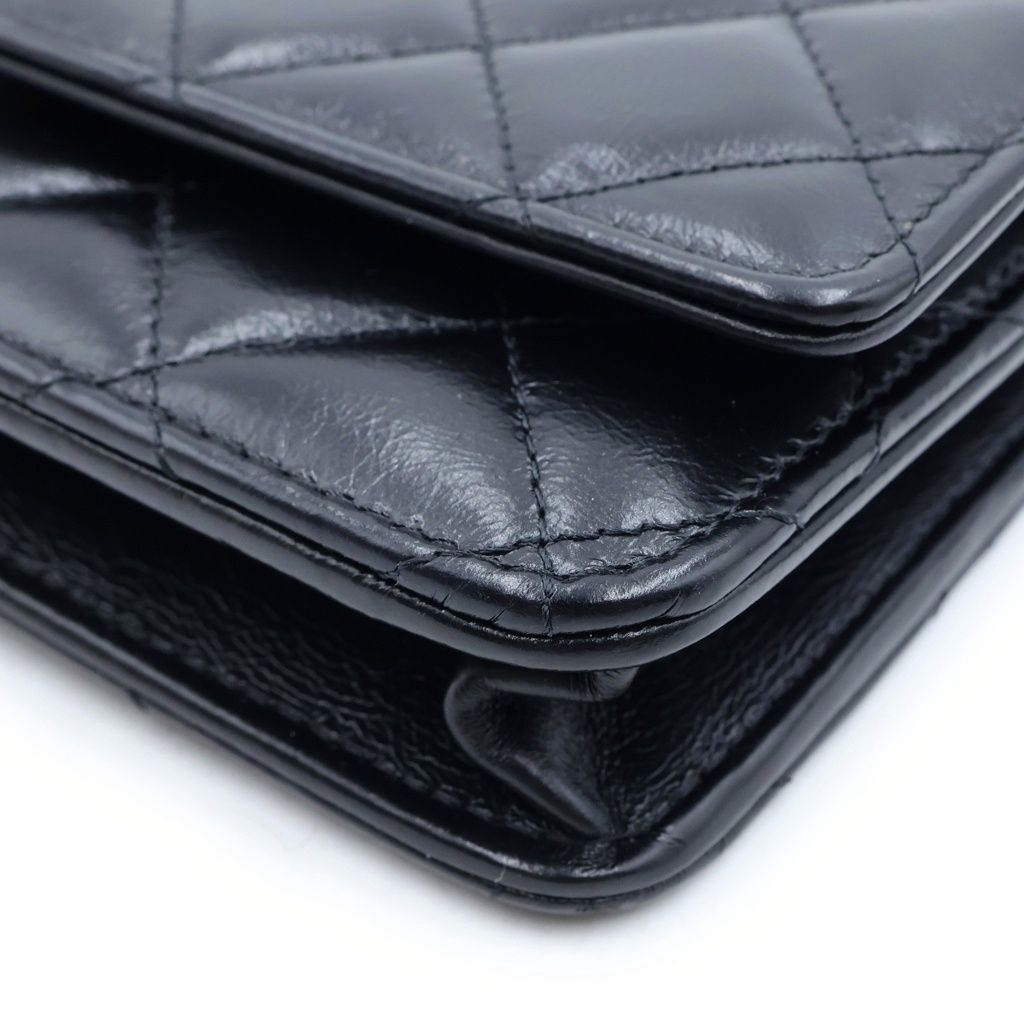 Chanel Quilted Chain Mini Shoulder Bag Black Lambskin Silver — view 5