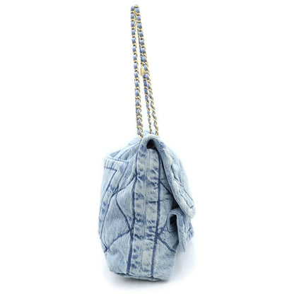 Chanel CC Logo Denim Maxi Flap Bag Handbag Bag Blue — view 3