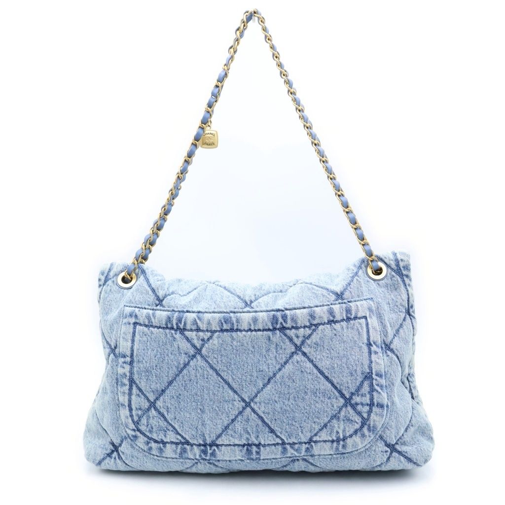 Chanel CC Logo Denim Maxi Flap Bag Handbag Bag Blue — view 2