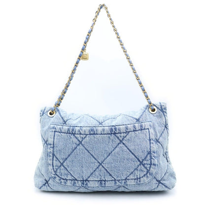 Chanel CC Logo Denim Maxi Flap Bag Handbag Bag Blue — view 2