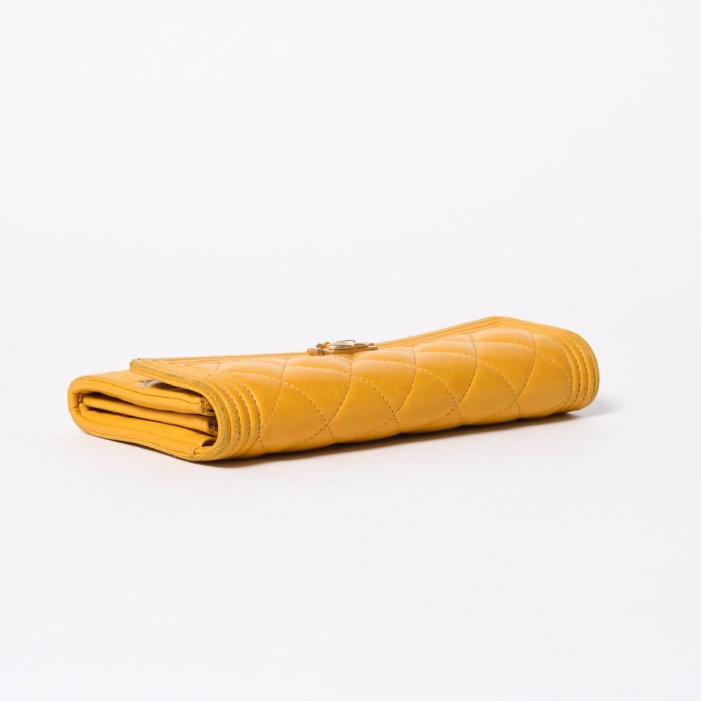Chanel Boy Wallet CC Logo Lambskin Yellow Gold — view 6