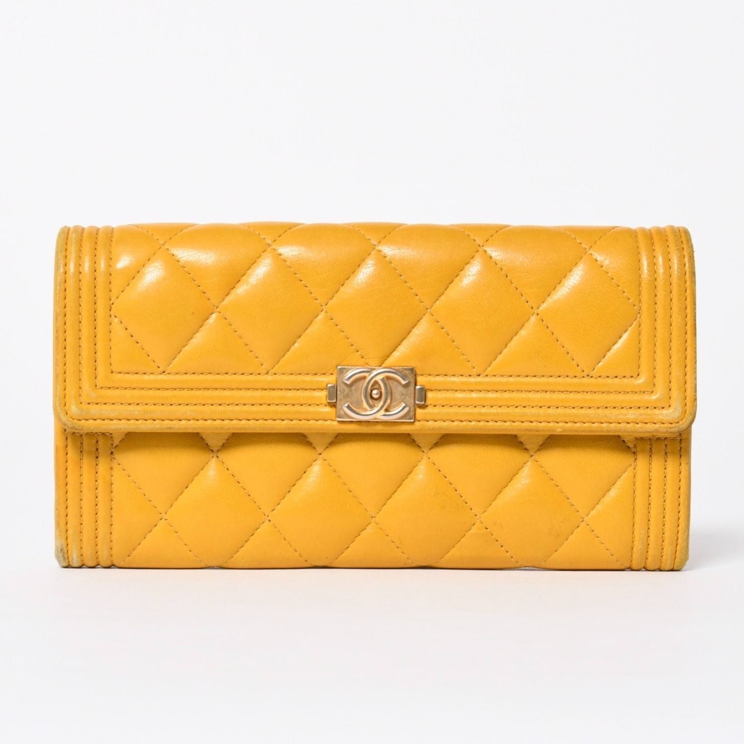 Chanel Boy Wallet CC Logo Lambskin Yellow Gold