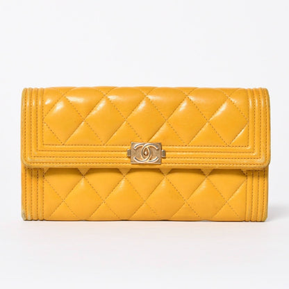Chanel Boy Wallet CC Logo Lambskin Yellow Gold