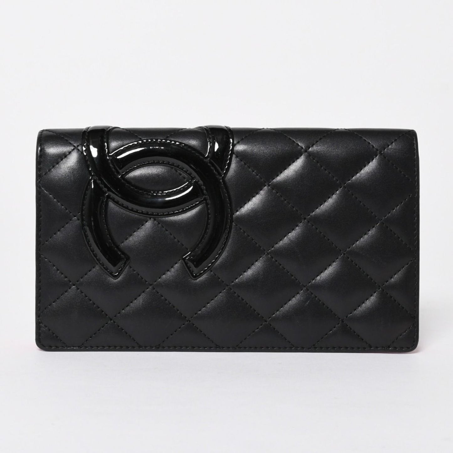 Chanel Cambon Line Wallet CC Logo Patch Calfskin Black Pink Silver