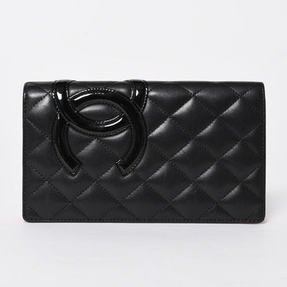 Chanel Cambon Line Wallet CC Logo Patch Calfskin Black Pink Silver