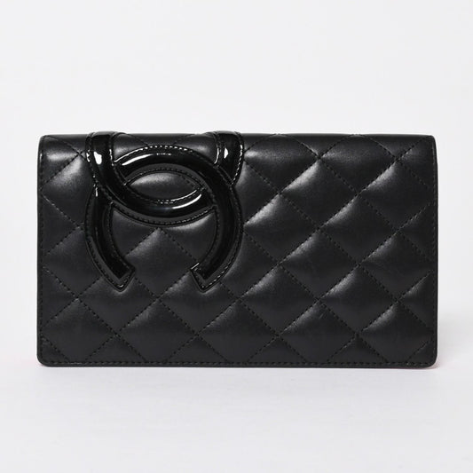 Chanel Cambon Line Wallet CC Logo Patch Calfskin Black Pink Silver