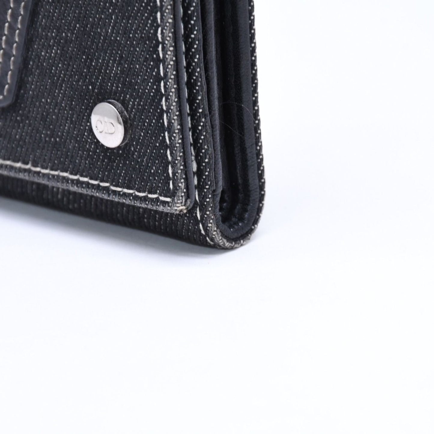 Dior Logo Button Bifold Wallet Denim Black Gray — view 4