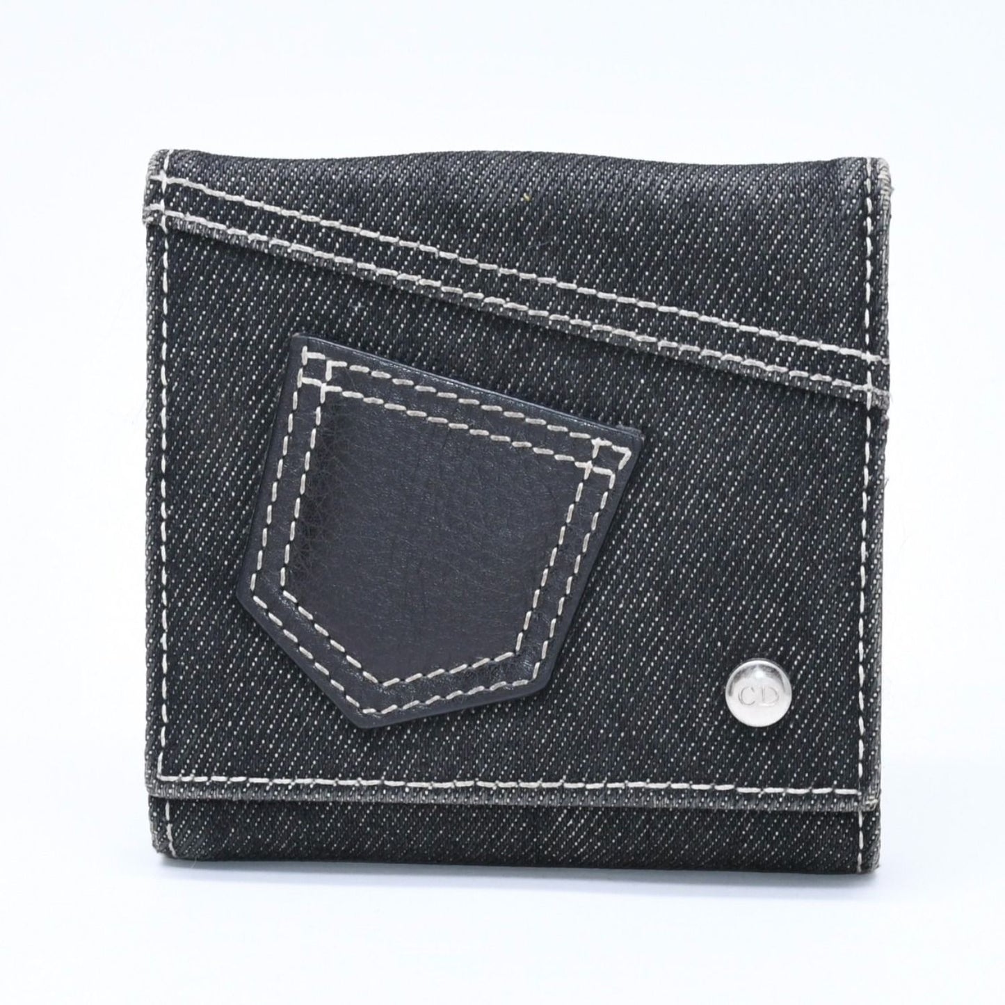 Dior Logo Button Bifold Wallet Denim Black Gray