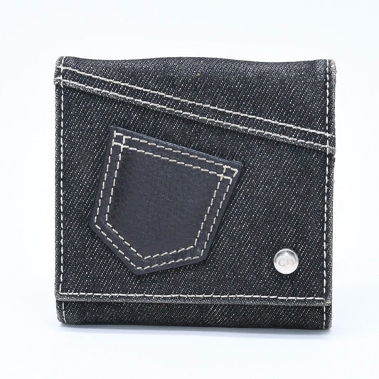 Dior Logo Button Bifold Wallet Denim Black Gray