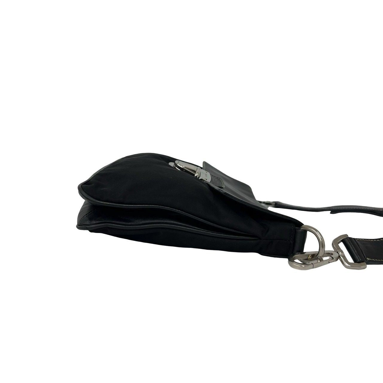 Prada Triangle Logo Tessuto Nylon Leather Shoulder Bag Pochette Crossbody Black — view 6