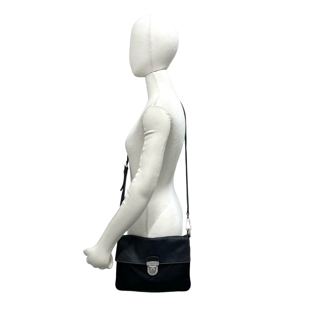 Prada Triangle Logo Tessuto Nylon Leather Shoulder Bag Pochette Crossbody Black — view 2