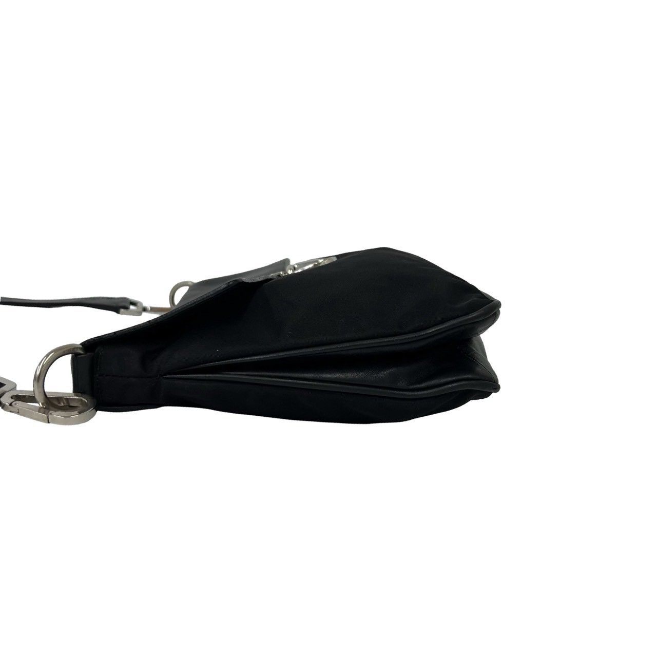 Prada Triangle Logo Tessuto Nylon Leather Shoulder Bag Pochette Crossbody Black — view 5