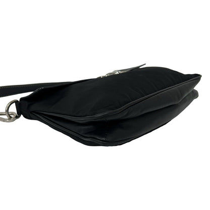 Prada Triangle Logo Tessuto Nylon Leather Shoulder Bag Pochette Crossbody Black — view 7