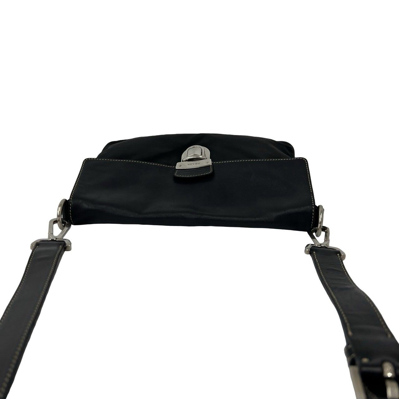 Prada Triangle Logo Tessuto Nylon Leather Shoulder Bag Pochette Crossbody Black — view 4