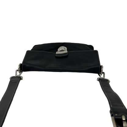 Prada Triangle Logo Tessuto Nylon Leather Shoulder Bag Pochette Crossbody Black — view 4