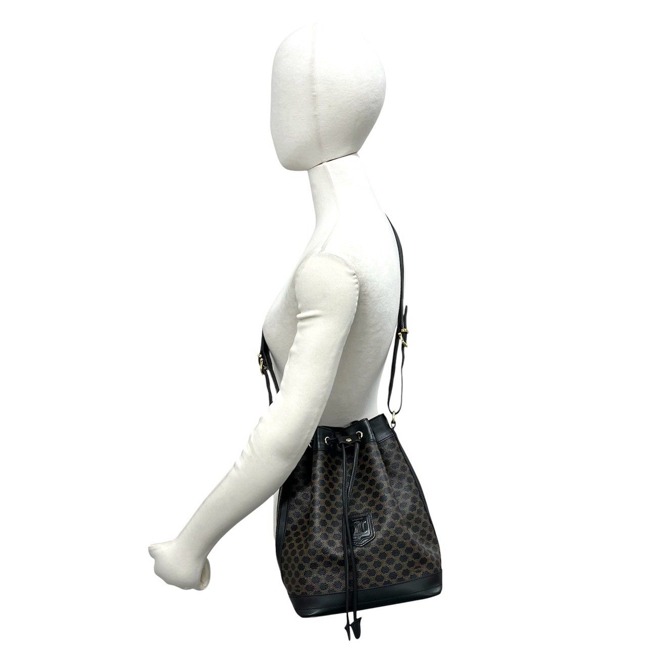 Celine Vintage Macadam Blason Pattern Leather Drawstring Shoulder Bag Pochette — view 2