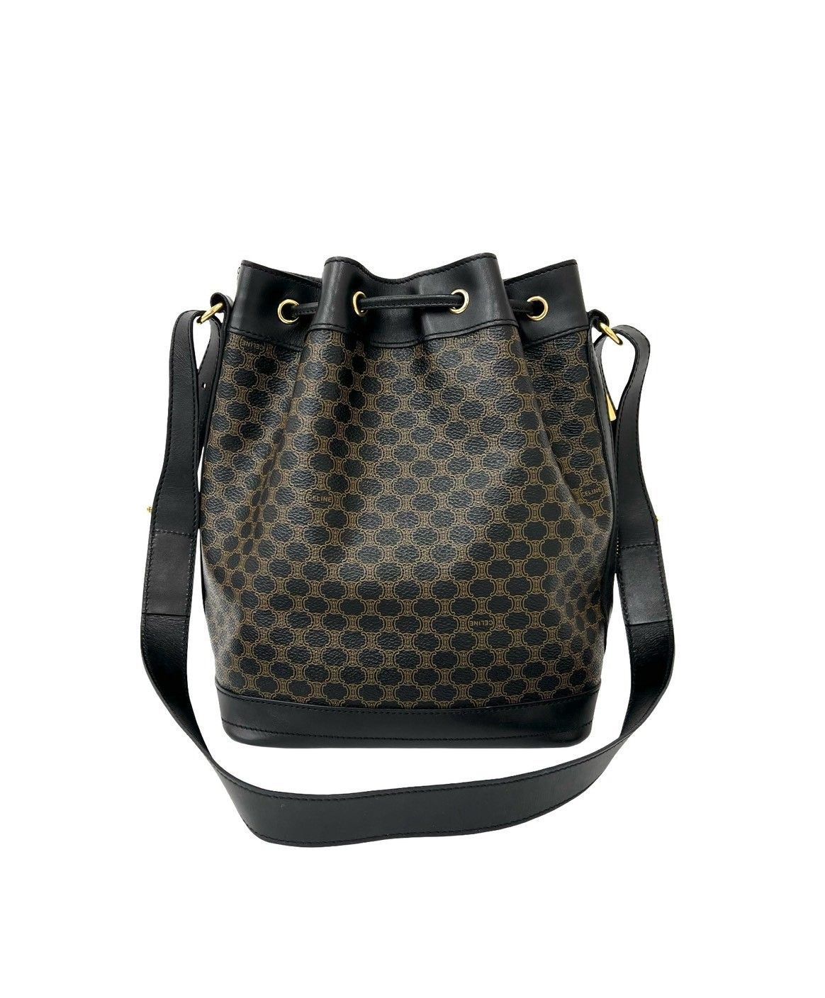 Celine Vintage Macadam Blason Pattern Leather Drawstring Shoulder Bag Pochette — view 3