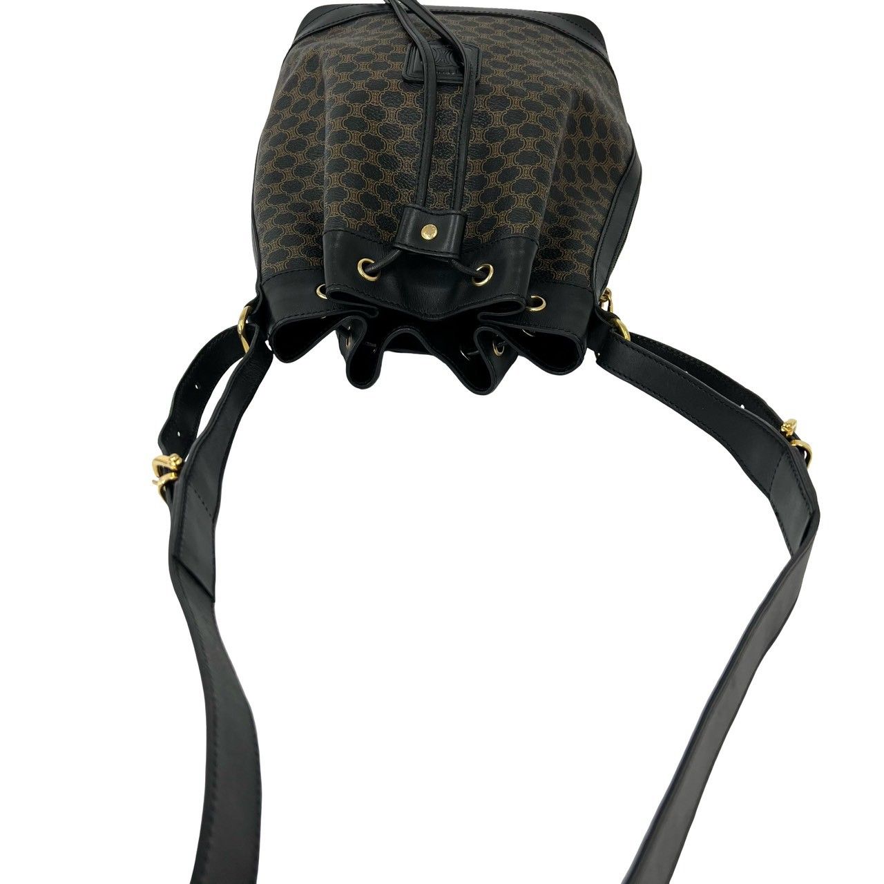Celine Vintage Macadam Blason Pattern Leather Drawstring Shoulder Bag Pochette — view 4
