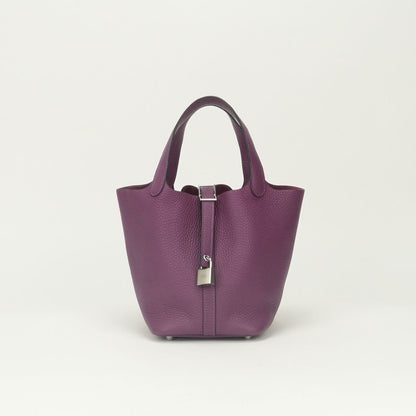 Hermes Picotin Lock PM 18 PM Tote Bag Taurillon Clemence Tosca Pink Silver