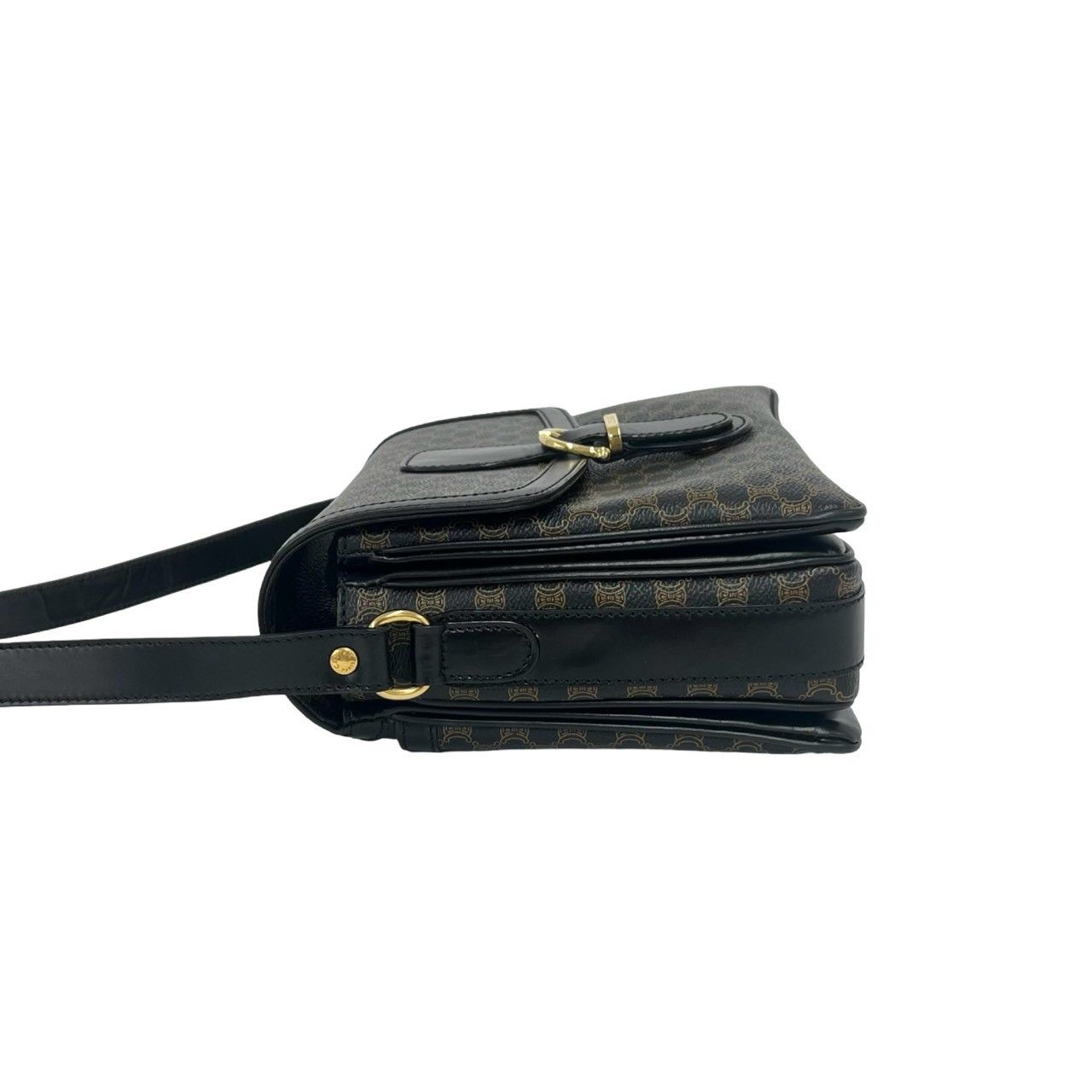 Celine Macadam Blason Pattern Triomphe Logo Leather Shoulder Bag Pochette Black — view 5