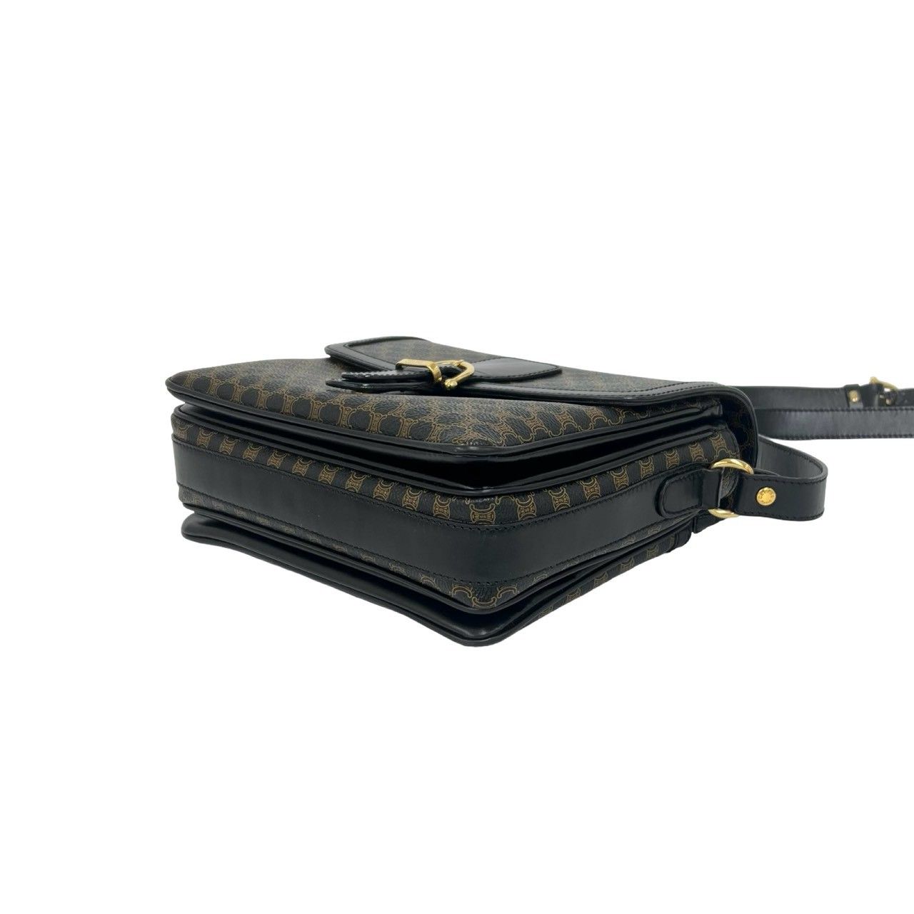 Celine Macadam Blason Pattern Triomphe Logo Leather Shoulder Bag Pochette Black — view 8