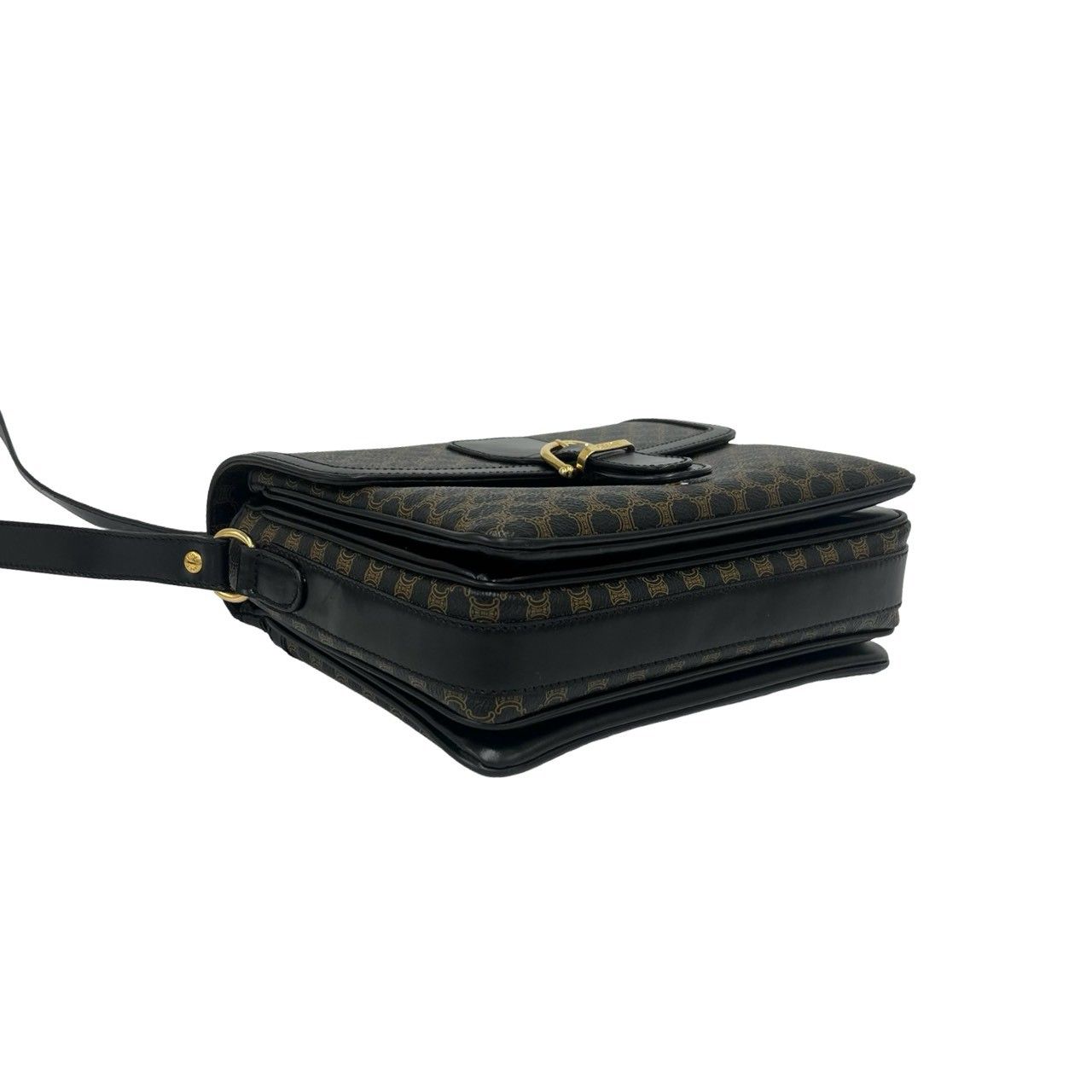 Celine Macadam Blason Pattern Triomphe Logo Leather Shoulder Bag Pochette Black — view 7