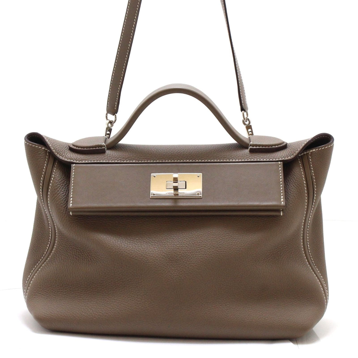 Hermes Sac Vanquatre 29 24/24 Shoulder Bag Evercolor Veau Swift Etoupe Palladium