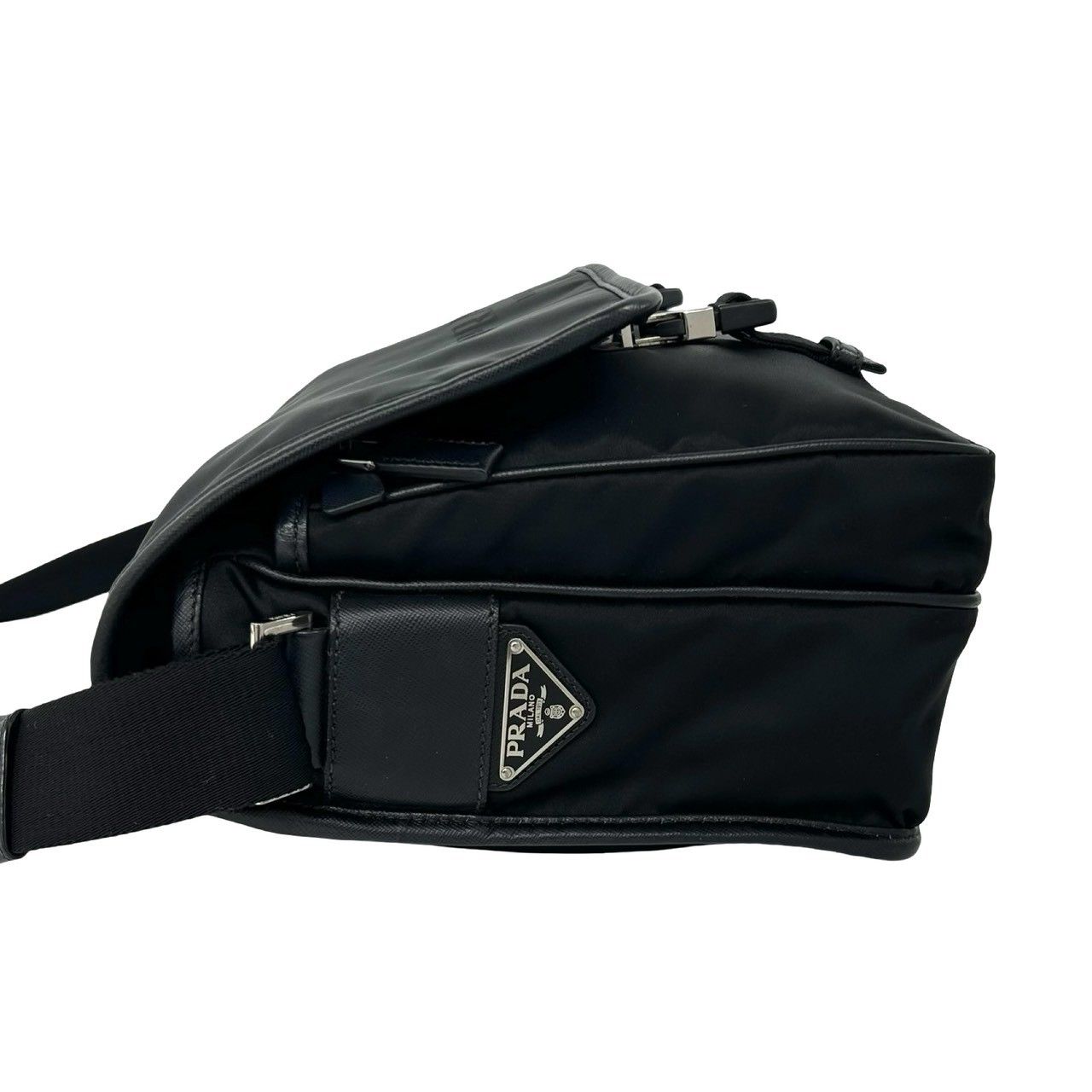 Prada Triangle Logo Tessuto Nylon Saffiano Leather Shoulder Bag Crossbody Black — view 5