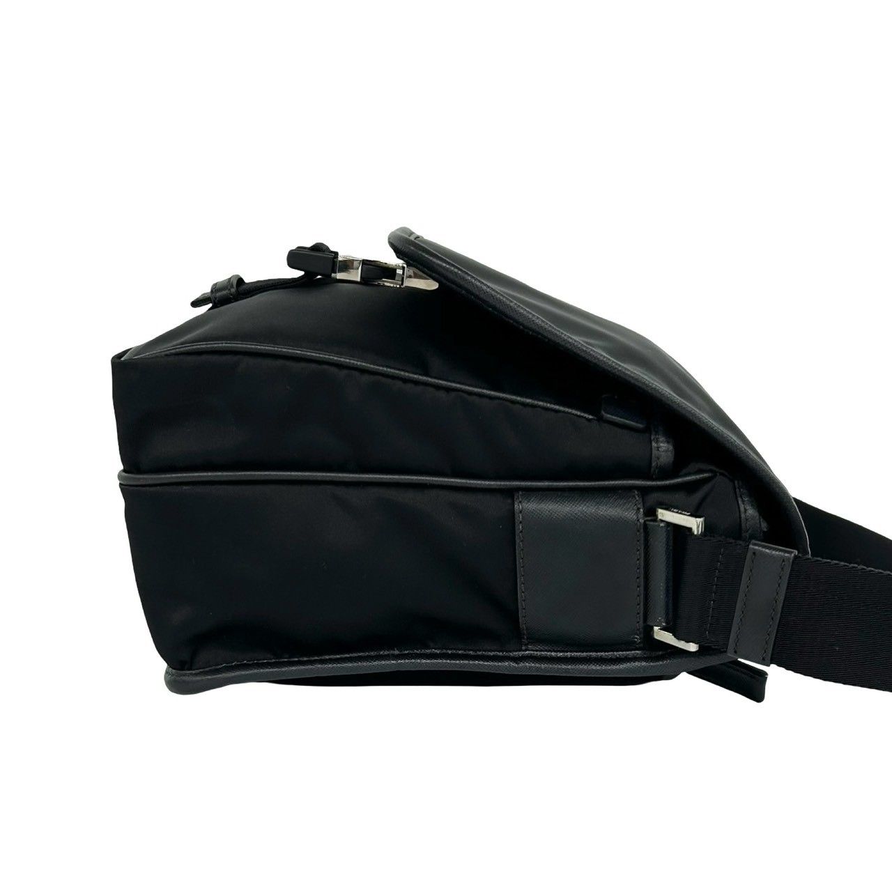 Prada Triangle Logo Tessuto Nylon Saffiano Leather Shoulder Bag Crossbody Black — view 6
