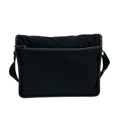 Prada Triangle Logo Tessuto Nylon Saffiano Leather Shoulder Bag Crossbody Black — view 3