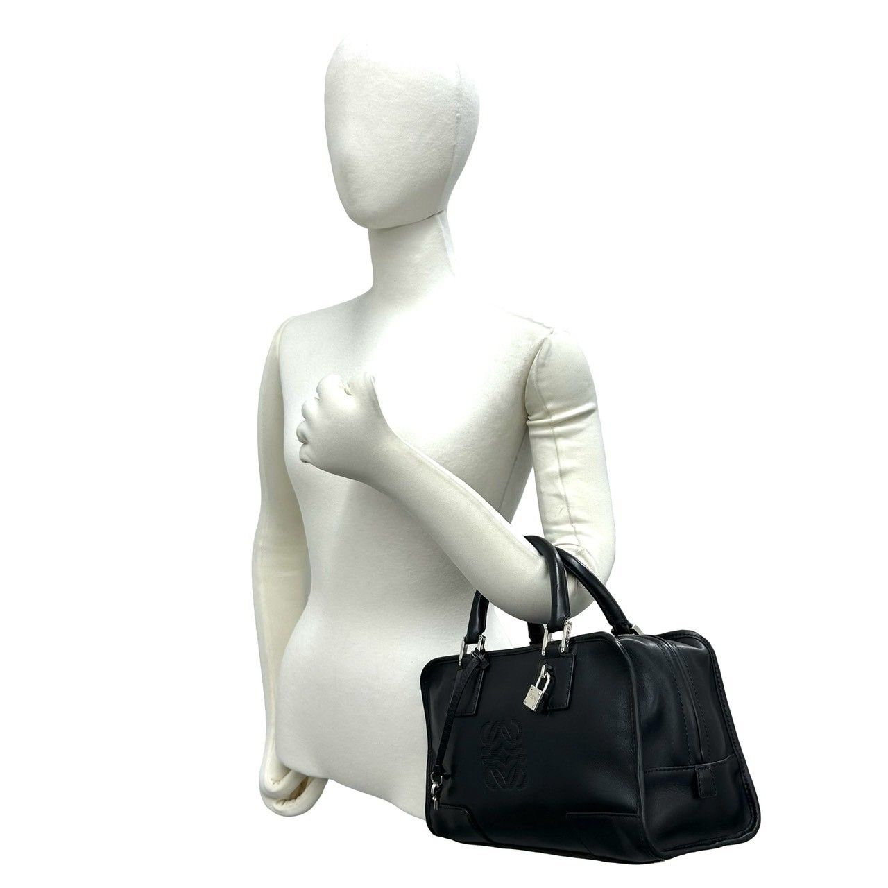 Loewe Amazona 28 Anagram Logo Leather Mini Boston Bag Tote Black — view 2