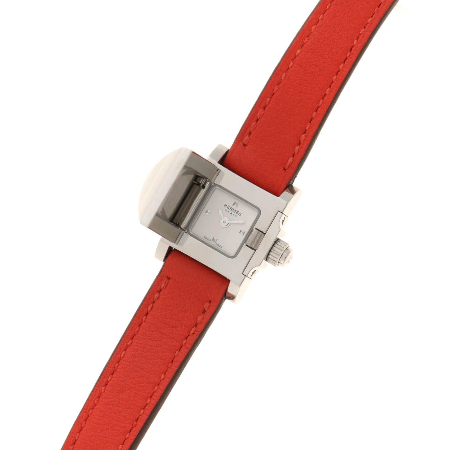 Hermes Medor Tour Watch SS Stainless Steel Leather Strap Silver Dial Quartz — view 2