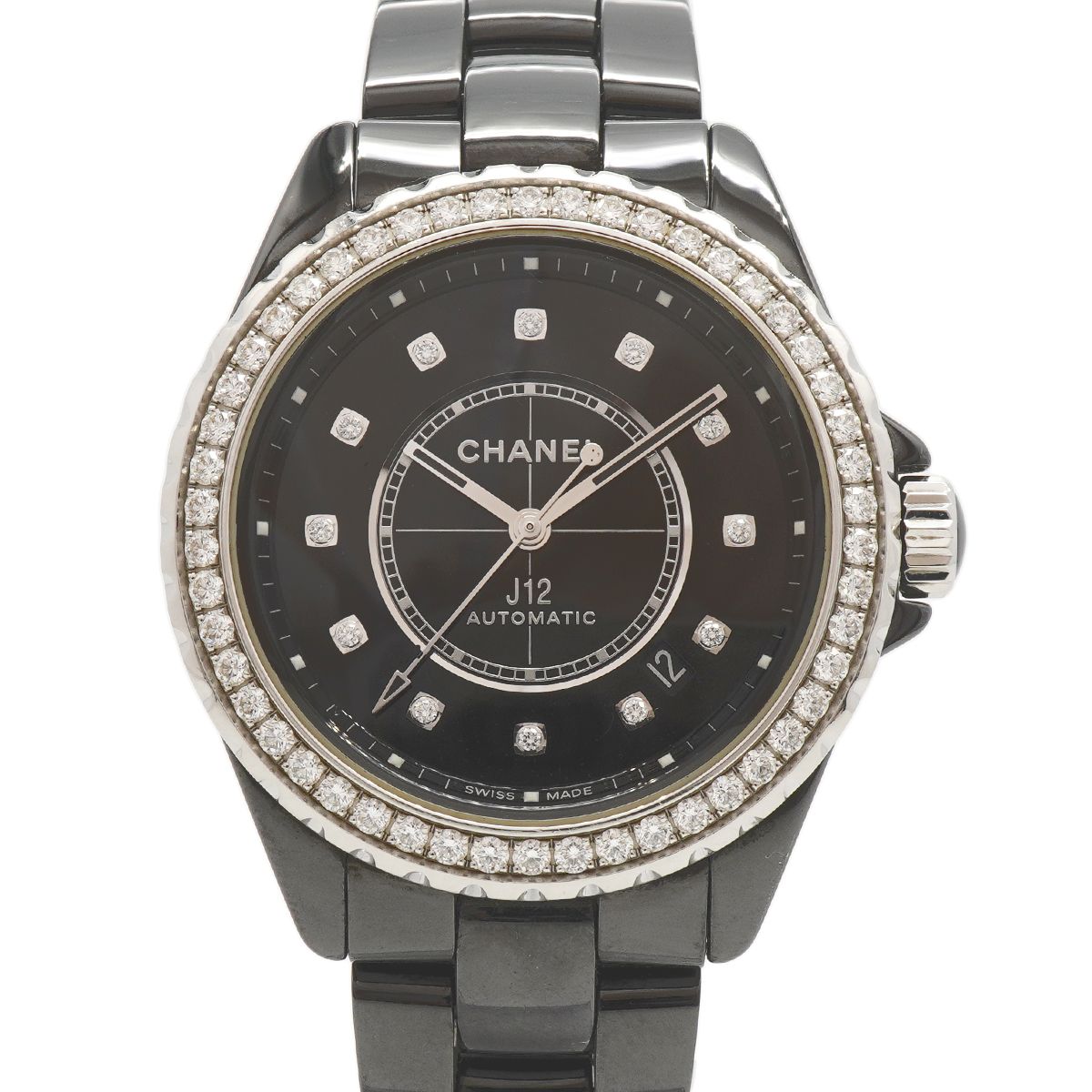 Chanel J12 Caliber 12.1 Diamond Bezel Black Dial Watch