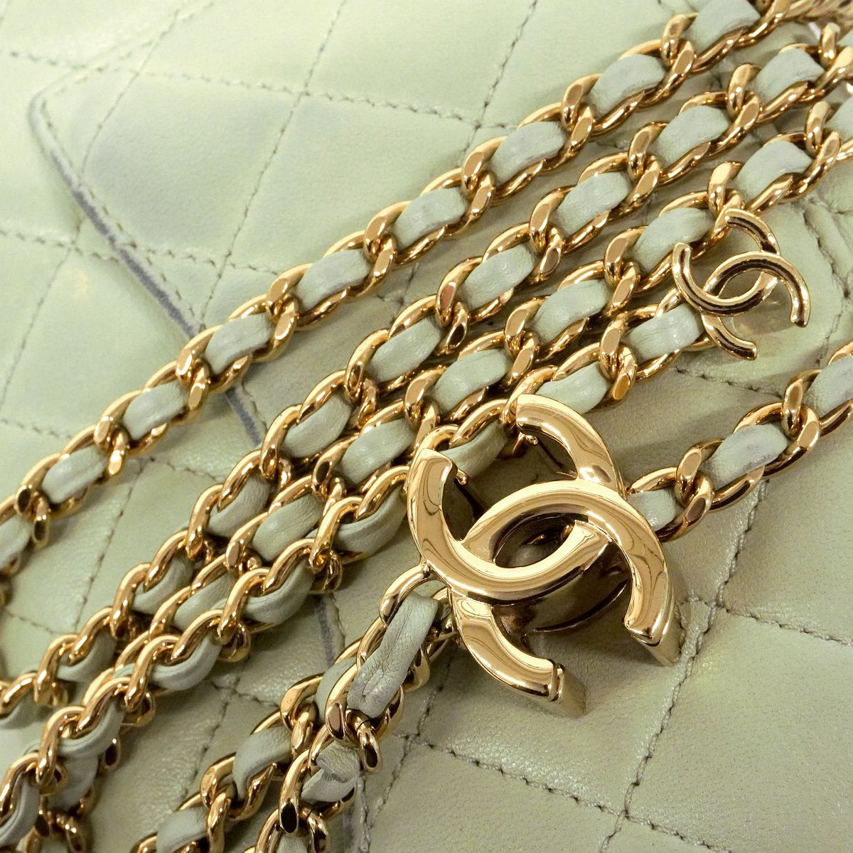 Chanel Shoulder Bag Mini Quilted Lambskin Green Champagne Gold — view 8