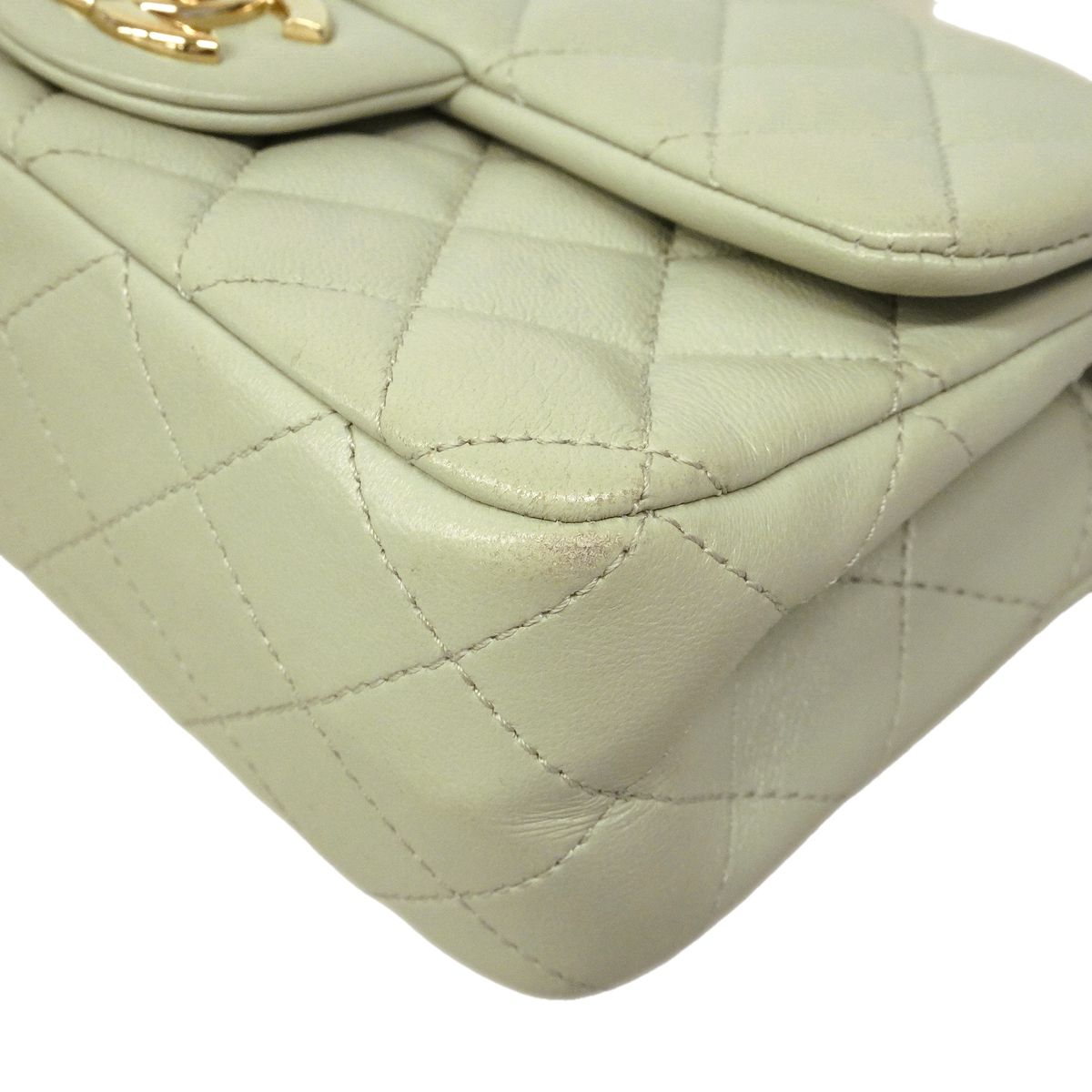 Chanel Shoulder Bag Mini Quilted Lambskin Green Champagne Gold — view 6