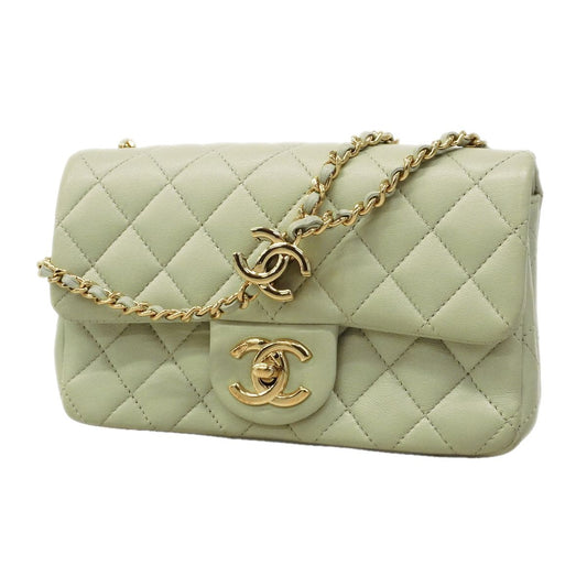 Chanel Shoulder Bag Mini Quilted Lambskin Green Champagne Gold