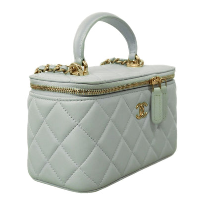 Chanel Vanity Bag Quilted Lambskin Sky Blue Champagne Gold 2-Way Bag — view 2