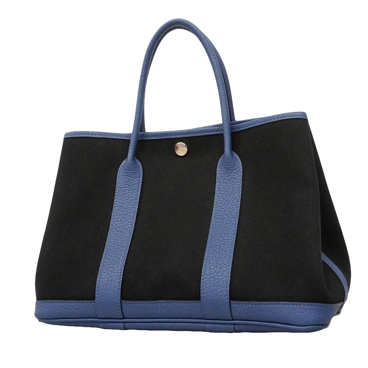 Hermes Tote Bag Garden Party TPM Toile Chevron Negonda Black Blue Brighton
