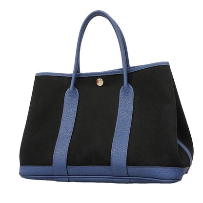 Hermes Tote Bag Garden Party TPM Toile Chevron Negonda Black Blue Brighton